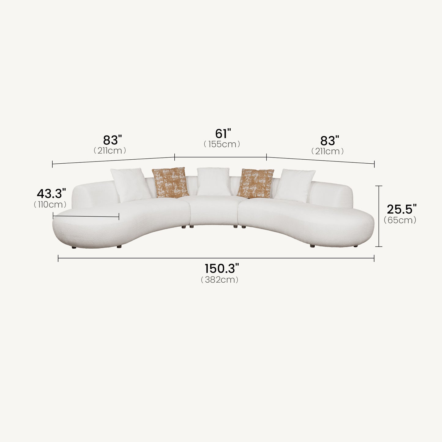 [Pre-Sale] Modern Organic Curved Boucle Sofa Large Modular Sectional Couch - Beige