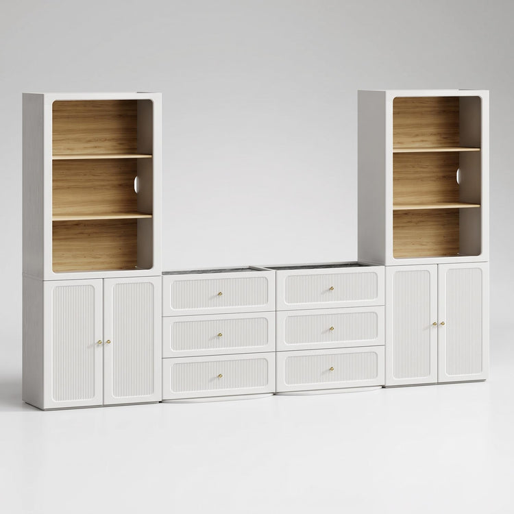 Storage Cabinet System, 126" Modular with Display Towers, Drawers & Cabinets, FlexMod Collection