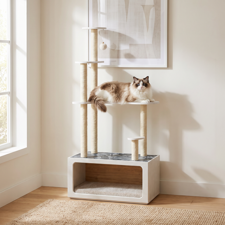 Cat Tree, 62.1" Modular with Cozy Cat House & Sisal Posts, FlexMod Collection