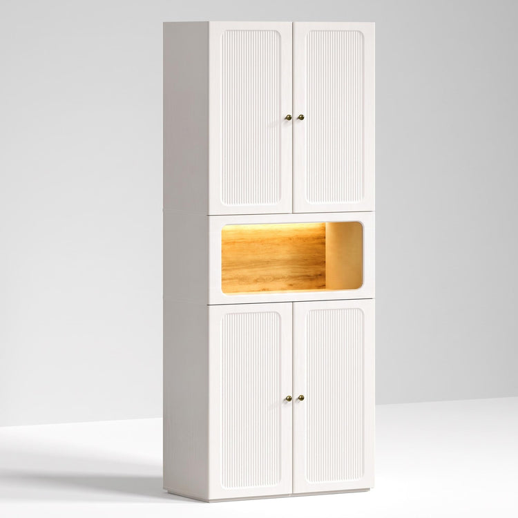 Tall Storage Cabinet, 78.1" Modular with Fluted Doors & Open Nook, FlexMod Collection