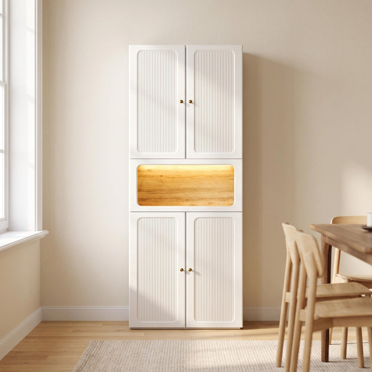 Tall Storage Cabinet, 78.1" Modular with Fluted Doors & Open Nook, FlexMod Collection
