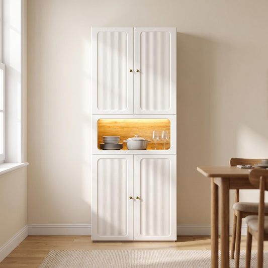 Tall Storage Cabinet, 78.1" Modular with Fluted Doors & Open Nook, FlexMod Collection