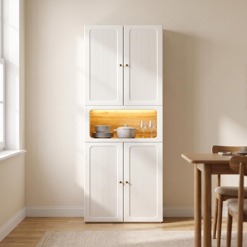 Tall Storage Cabinet, 78.1" Modular with Fluted Doors & Open Nook, FlexMod Collection