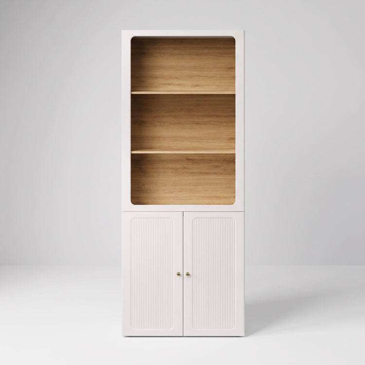 Tall Bookcase, 78.1" Modular with Fluted Doors, Open Shelves & LED Lighting, FlexMod Collection