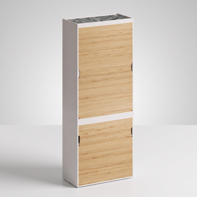 Tall Bookcase, 78.1" Modular with Fluted Doors, Open Shelves & LED Lighting, FlexMod Collection
