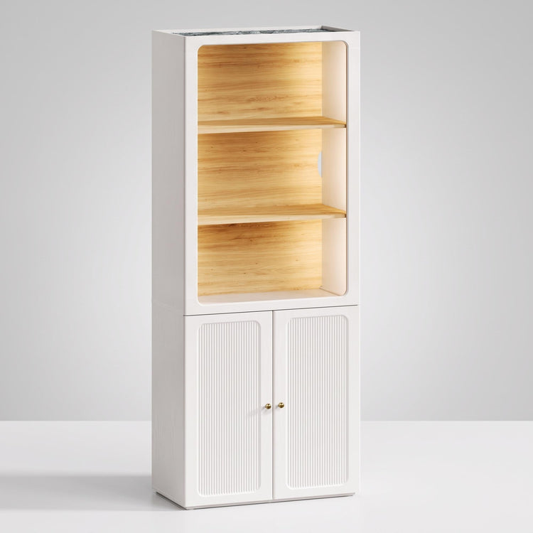 Tall Bookcase, 78.1" Modular with Fluted Doors, Open Shelves & LED Lighting, FlexMod Collection