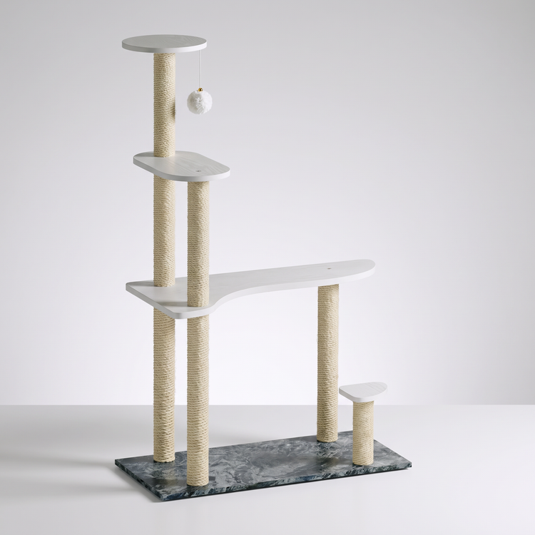 Cat Tree, 47.6" Multi-Level with Sisal Scratching Posts & Faux Marble Base, FlexMod Collection