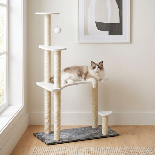 Cat Tree, 47.6" Multi-Level with Sisal Scratching Posts & Faux Marble Base, FlexMod Collection