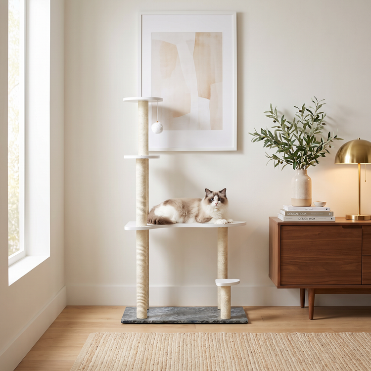Cat Tree, 47.6" Multi-Level with Sisal Scratching Posts & Faux Marble Base, FlexMod Collection