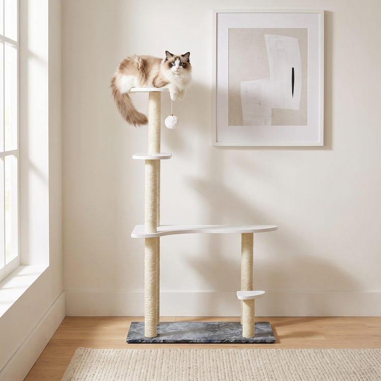 Cat Tree, 47.6" Multi-Level with Sisal Scratching Posts & Faux Marble Base, FlexMod Collection