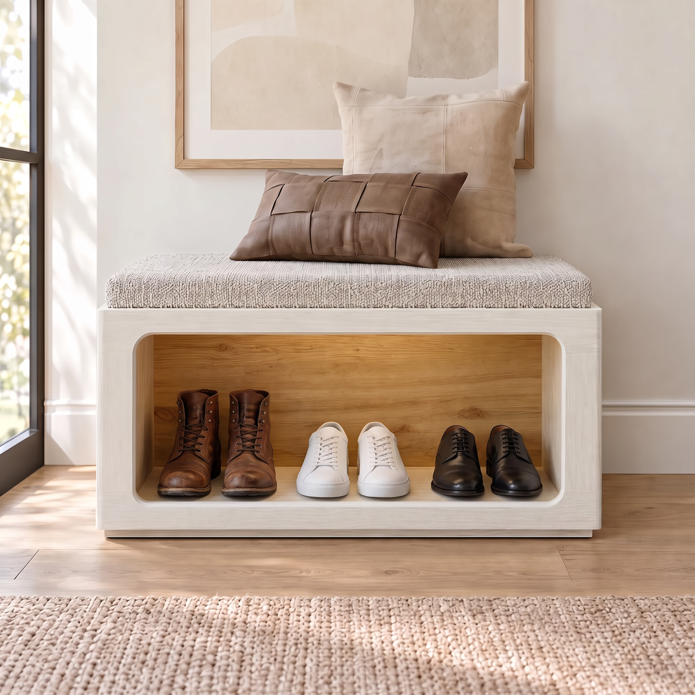 Entryway Shoe Bench, 31.5" Modular with 3-Color LED Light & Cushioned Seat, FlexMod Collection