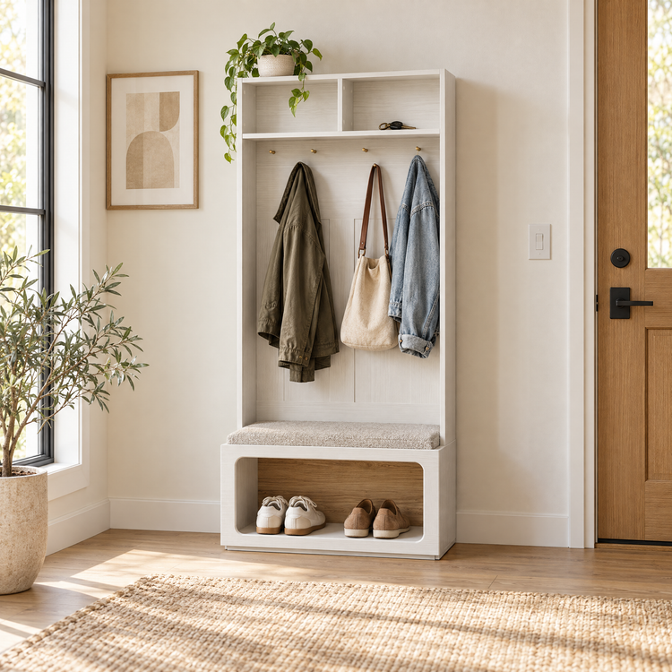Hall Tree, 68.9" Modular with Coat Hooks & LED Storage Bench, FlexMod Collection