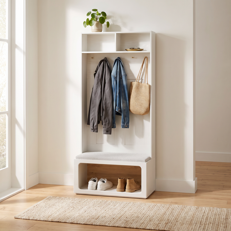 Hall Tree, 68.9" Modular with Coat Hooks & LED Storage Bench, FlexMod Collection