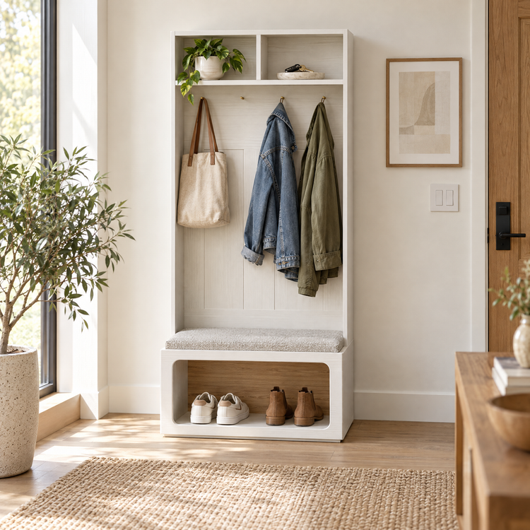 Hall Tree, 68.9" Modular with Coat Hooks & LED Storage Bench, FlexMod Collection