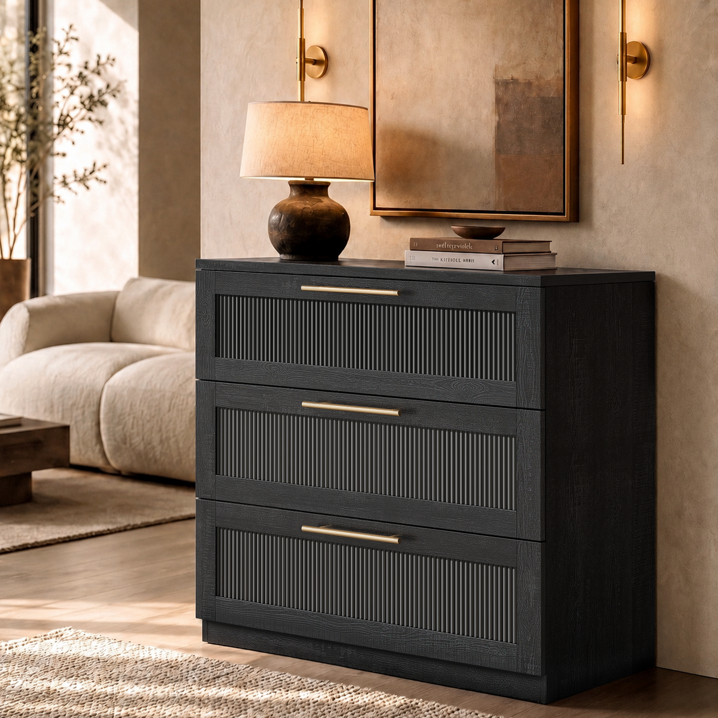 Harmo Block 3-Drawer Dresser with Wave Panel