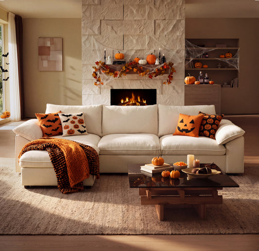 Dreamboat Modular Chenille L-Shape Sofa with Storage Ottoman,Beige