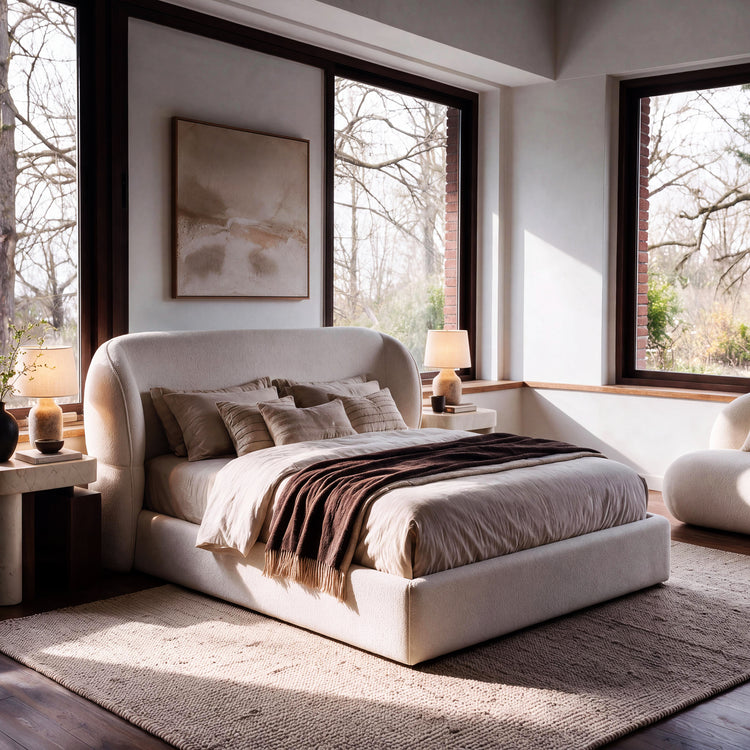 Cloud Cream Queen Platform Bed Frame with Pillow-Soft Wingback Headboard