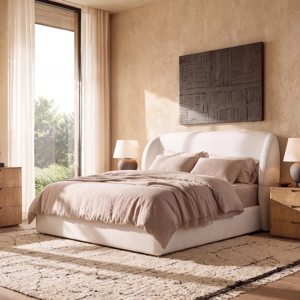 Cloud Cream Queen Platform Bed Frame with Pillow-Soft Wingback Headboard