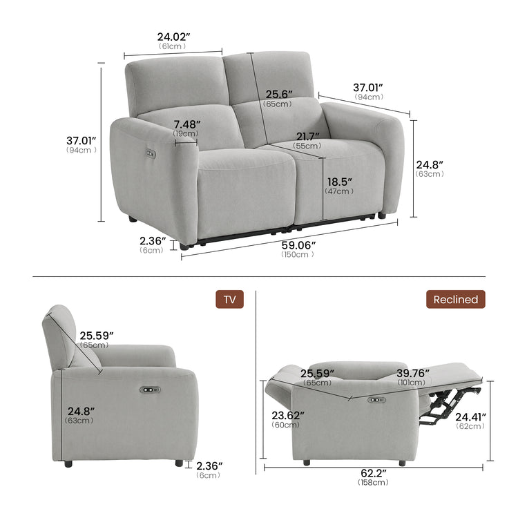 Cirrus 59" Gray Zero Gravity Power Reclining Loveseat Sofa with USB & Type-C