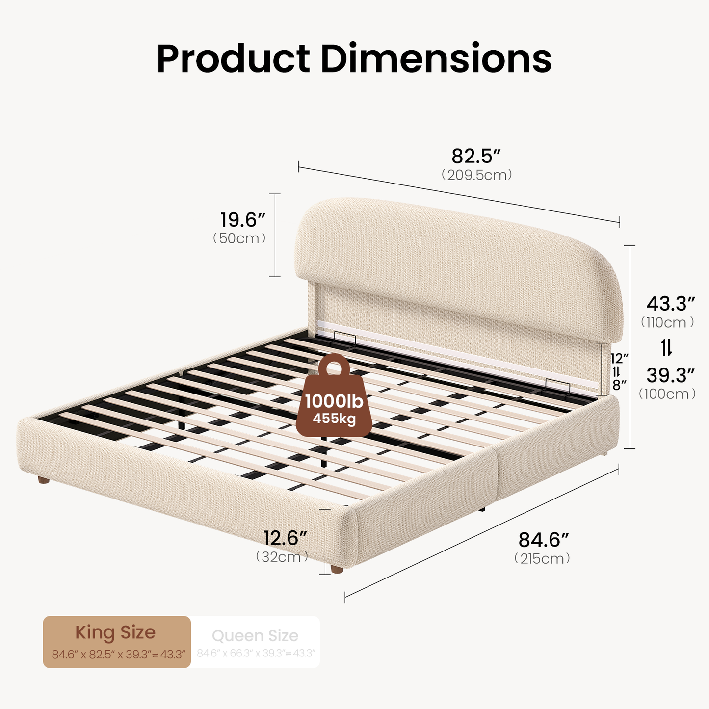 [Pre-Sale] Elara King Lift-Up Storage Bed Frame with Adjustable Headboard, Beige