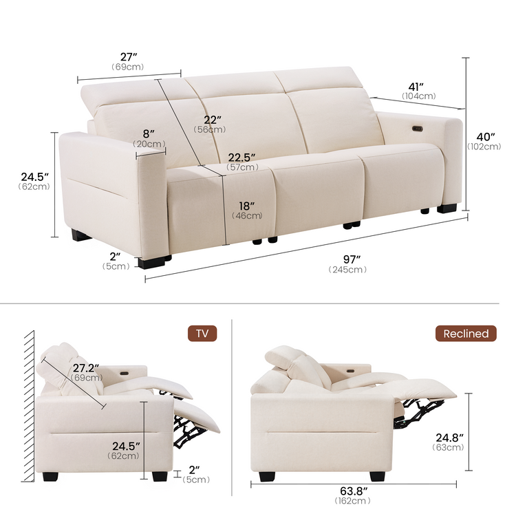 [Pre-sale} Lodden 98" 3-Seater Power Reclining Sofa with Zero Gravity & USB-C, Beige