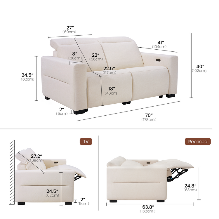 [Pre-sale] Lodden 70.8" Power Reclining Sofa Loveseat with Zero Gravity & USB-C，Beige