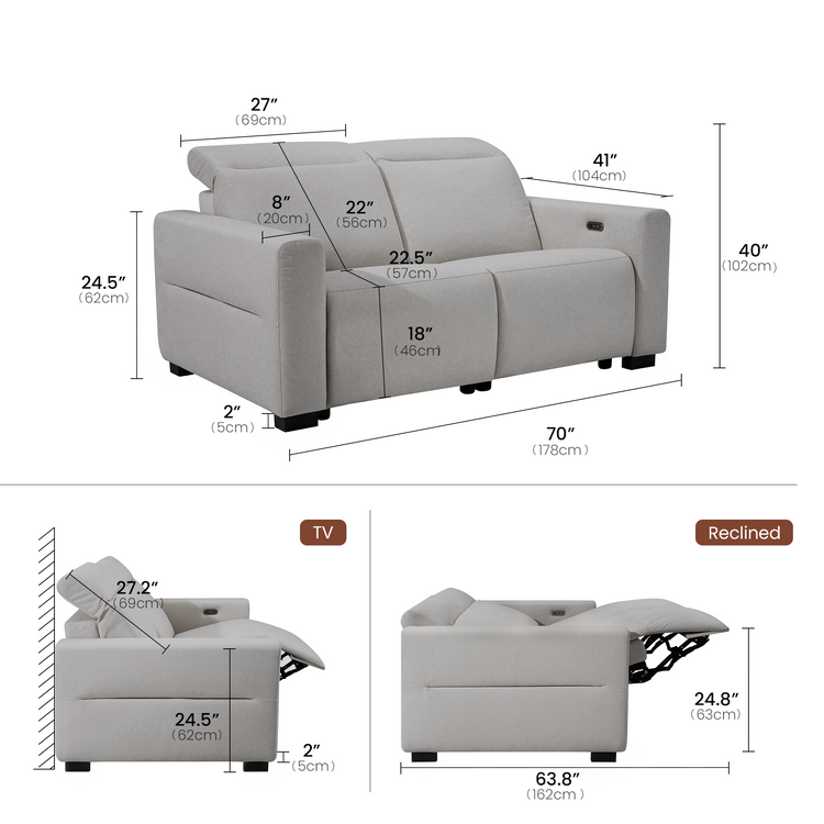 [Pre-sale] Lodden 70.8" Power Reclining Sofa Loveseat with Zero Gravity & USB-C，Grey