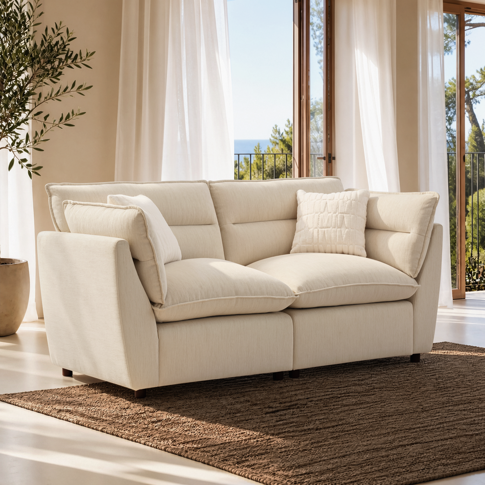 [Pre-sale] Loveseat Sofa, Loven Modular Cloud Design with Solid Wood Legs，Pure Plume