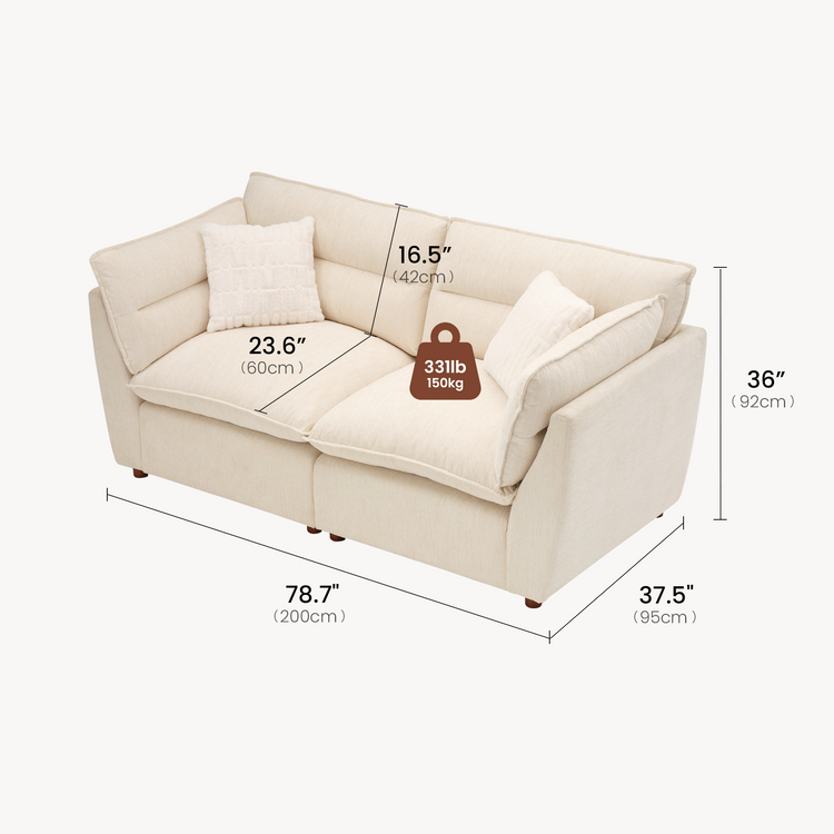 [Pre-sale] Loveseat Sofa, Loven Modular Cloud Design with Solid Wood Legs，Pure Plume