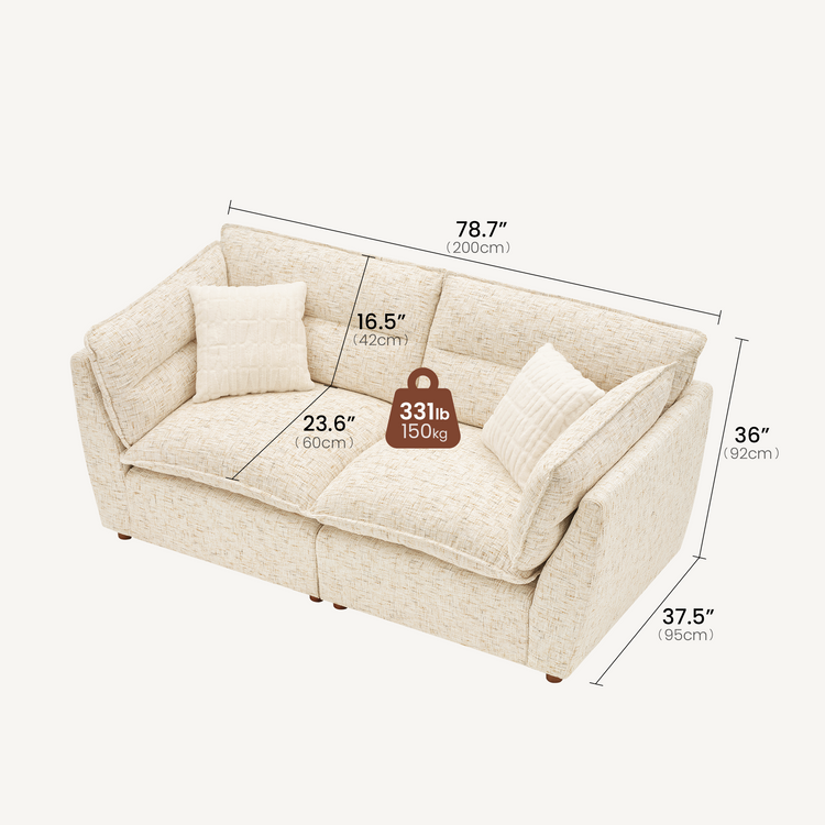 [Pre-sale] Loveseat Sofa, Loven Modular Cloud Design with Solid Wood Legs，Sandstone Beige