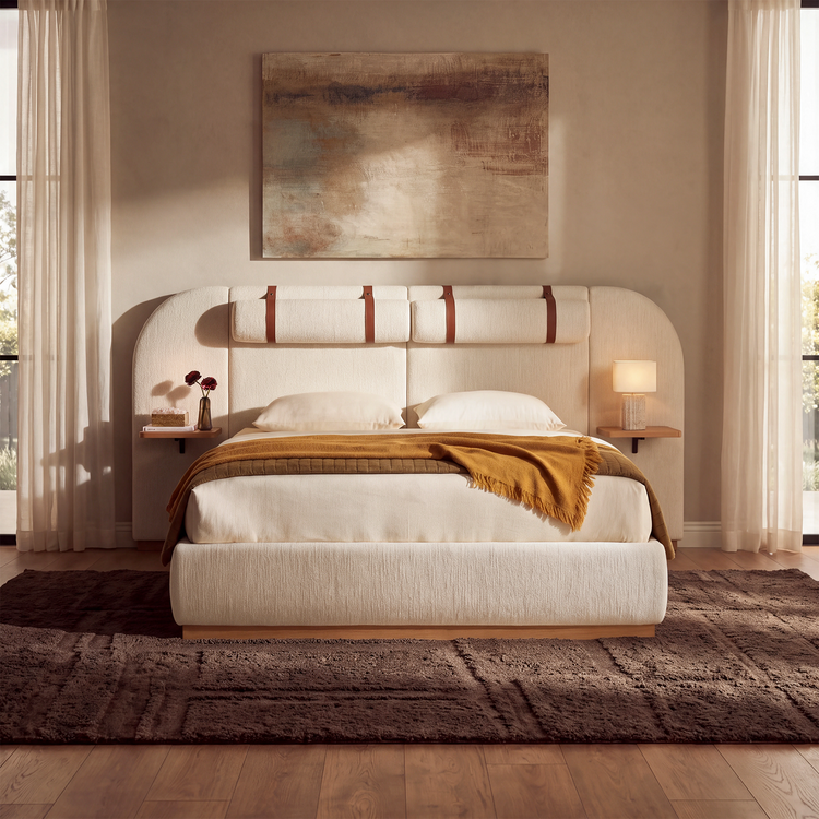 Queen Extended Wide Screen Bed Frame with Floating Nightstands - Orena