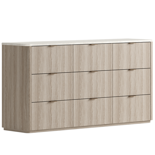 Travertine Fluted 9-Drawer Dresser, Gray