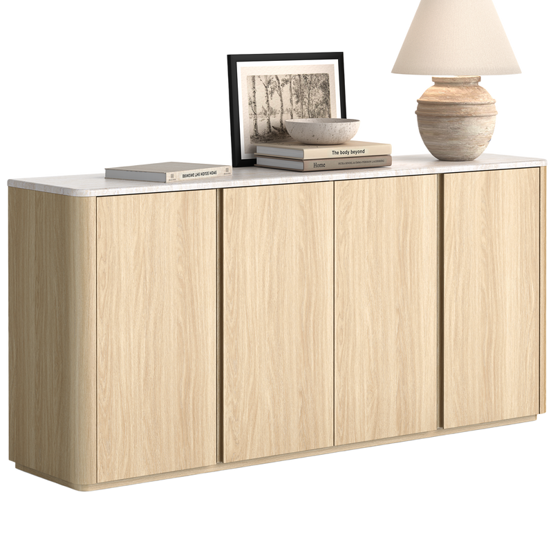 Travertine Wood 4-Door Handleless Soft-Close Sideboard