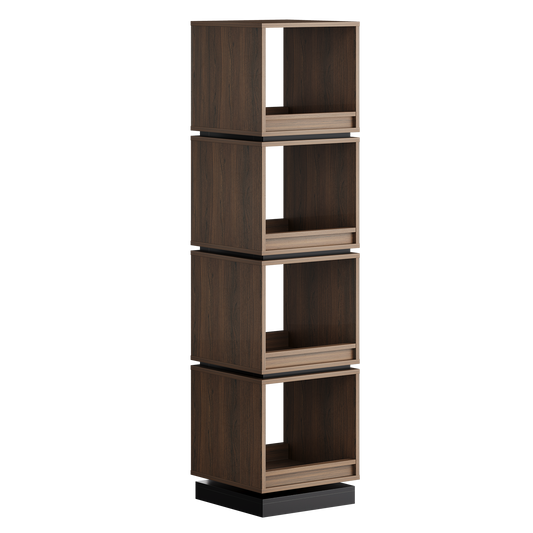 4-Tier 360° Rotating Bookshelf Tower, 59" Wood Organizer Black Walnut