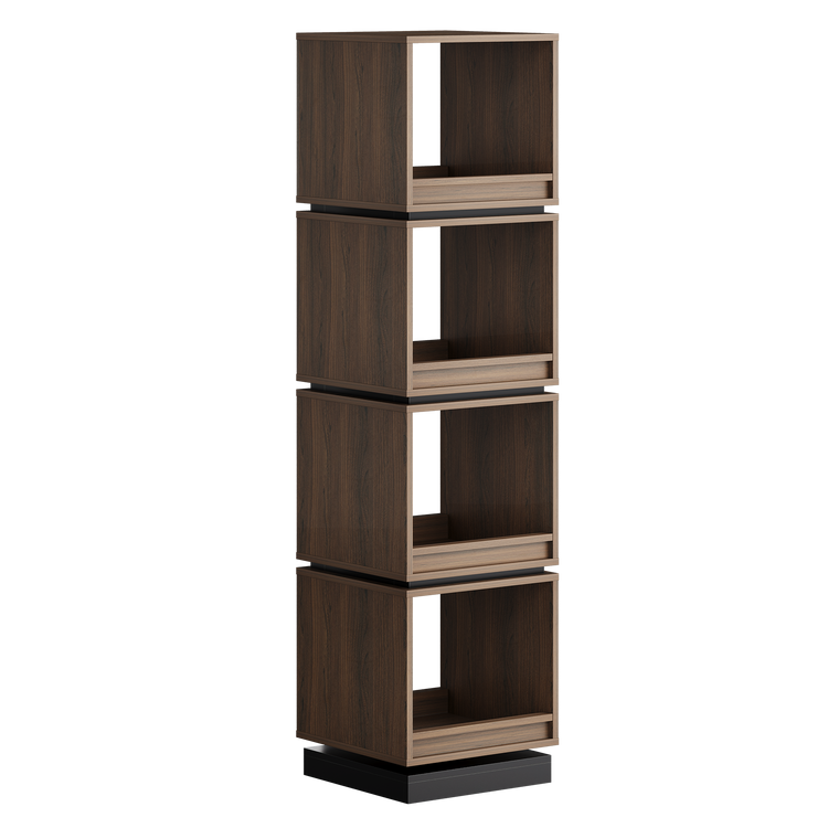4-Tier 360° Rotating Bookshelf Tower, 59" Wood Organizer Black Walnut